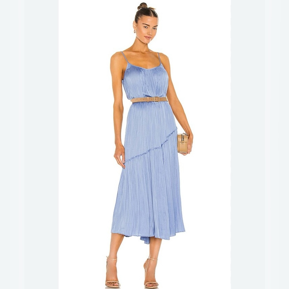 NWT Vince pale fountain blue midi satin pleated dress straps medium M